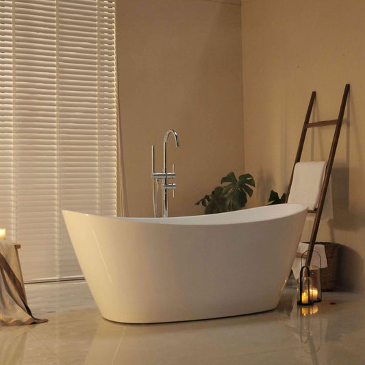 67" Luxury Freestanding Bathtub - Deep Soak Acrylic Tub for Master Bathroom, Modern Standalone Shower Tub with Overflow Drain, Non-Slip Flat Bottom Design, Spa Experience at Home,cUPC Certified