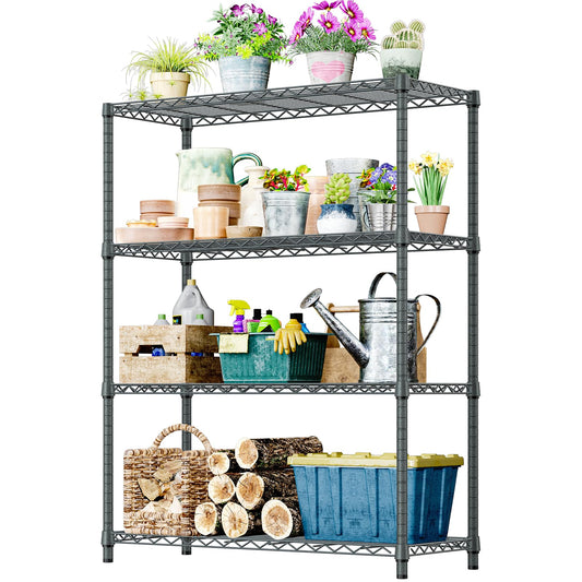 IZEUK Outdoor Metal Storage Shelving Unit, 4-Tier Heavy Duty Wire Rack Organizer with Rust-Resistant and Corrosion-Proof Coating (Grey, 17.7" D x 47.24" W x 59" H)
