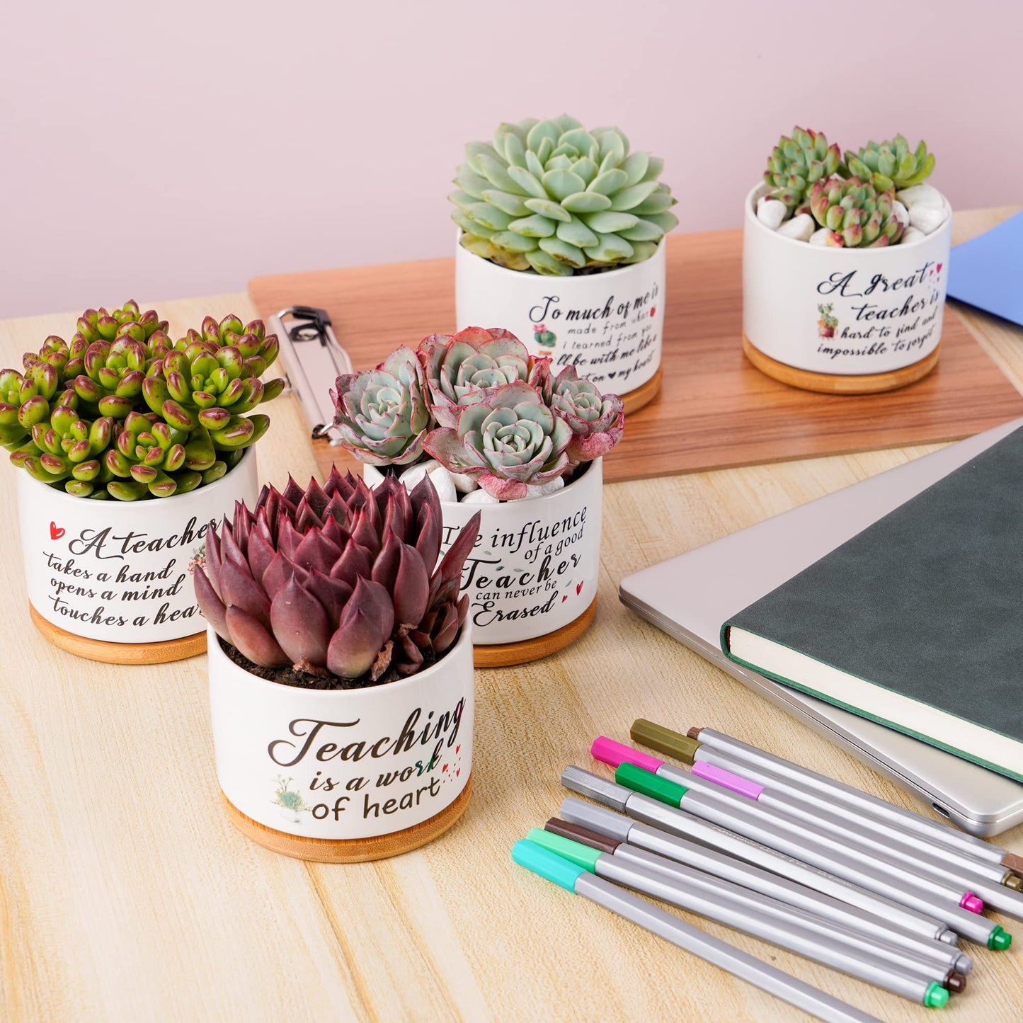 SAIWEILAI ONLINE 9 Pieces Teacher Appreciation Gifts Ceramic Succulent Plant Pot Small Flower Planter Funny Cute Succulent Plant Pot Planter Succulent Accessories for Teacher Christmas Birthday Gift