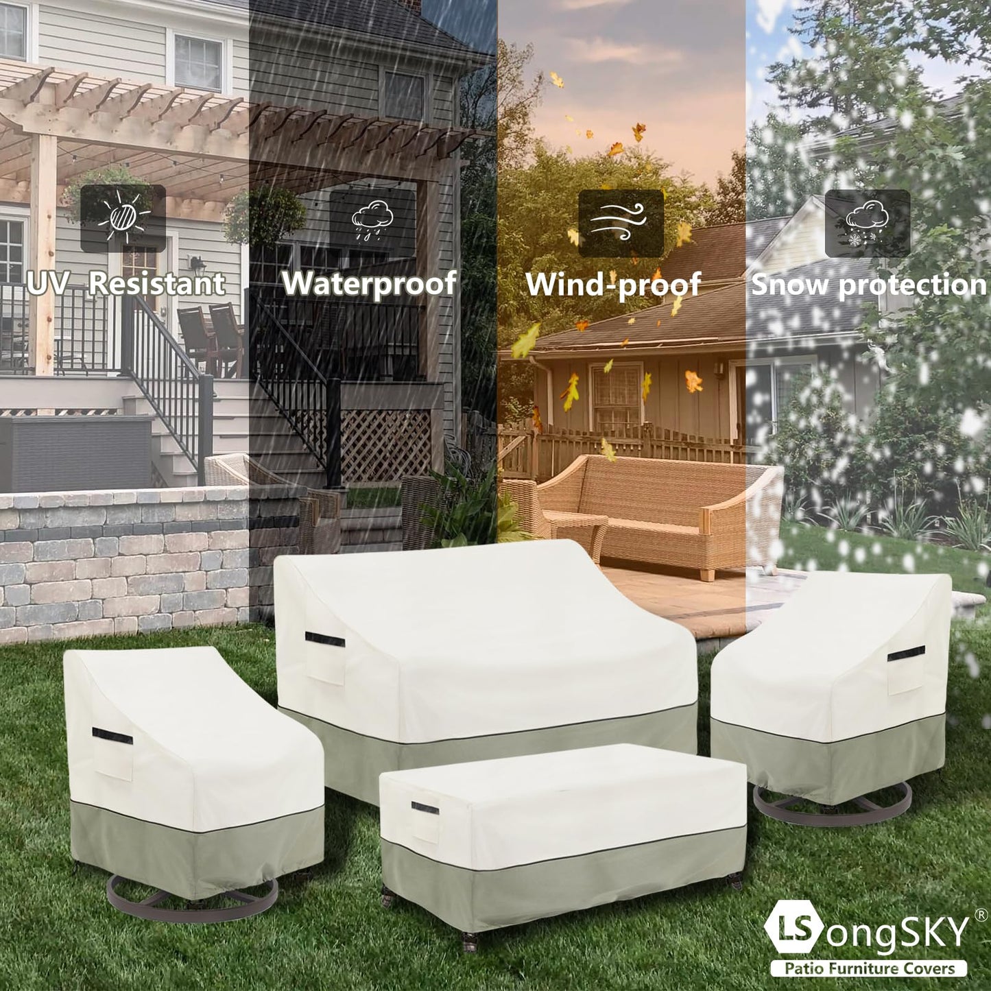 LSongSKY Outdoor Swivel Lounge Chair Cover 2 Pack,100% Waterproof Heavy Duty Outdoor Chair Covers,(33 W x 35 D x 38.5 H inches) Patio Furniture Cover for Swivel Patio Chair,White&Grayish Green