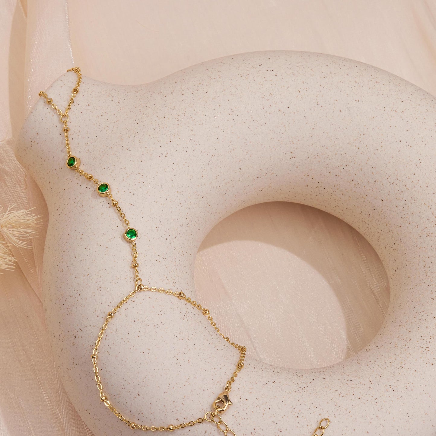 Poxtex Gold Bracelets for Women Waterproof, Gold Green CZ Diamond Bezel Hand Chain Bracelets, Dainty Adjustable Bracelets for Women Trendy, St Patrick's Day Jewelry Gifts for Women