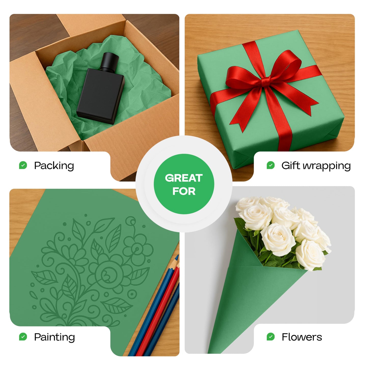 48" x 1200" (100 ft) Green Kraft Paper Roll, Pack of 2 - USA-Made Quality Craft Paper for Gift Wrapping, Kids' Arts & Crafts, School Projects - 100% Recycled, 50 lb Natural Material by IDL Packaging