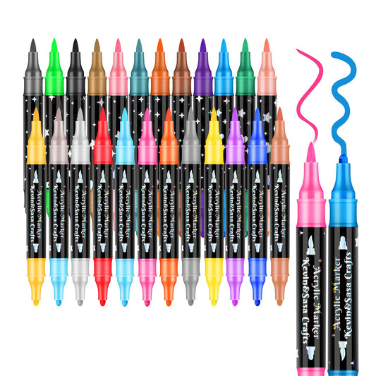 36 Colors Dual Tip Acrylic Paint Marker Pens Set, Multifunctional Acrylic Tips with Glitter Pen Body, Professional Acrylic Paint Pens for Wood, Canvas, Glass, Rock Paint, DIY Crafts Art Supplies (36)