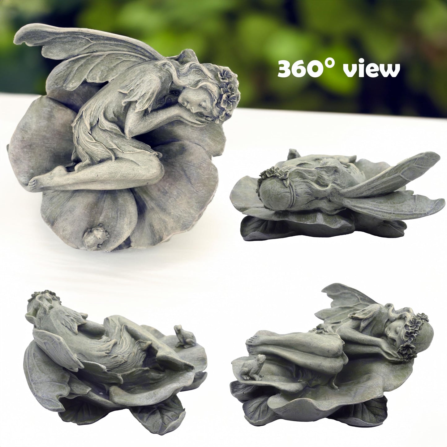 hvfun Garden Fairy Statue,Garden Sleeping Angel on Lotus Leaf with Bird Feeder Feature Outdoor Decor Sculptures Figurine Gardening Lawn