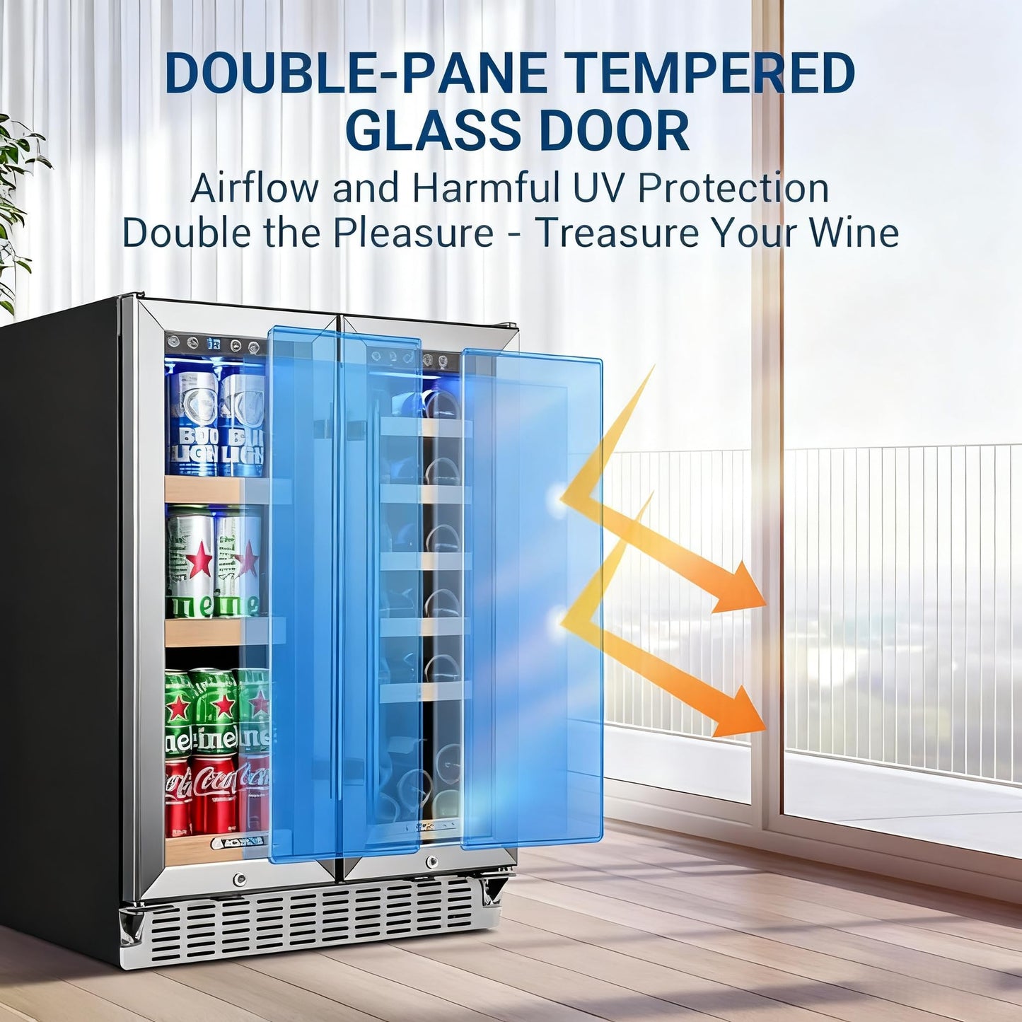 AAOBOSI Upgraded 88 Cans Dual Zone Wine and Beverage Cooler,Built-in and Freestanding,Removable Fashion Wooden Frame,Intelligent Digital Temperatrue Control,Low Noise,Dual Zone 24 Inch 19 Bottles