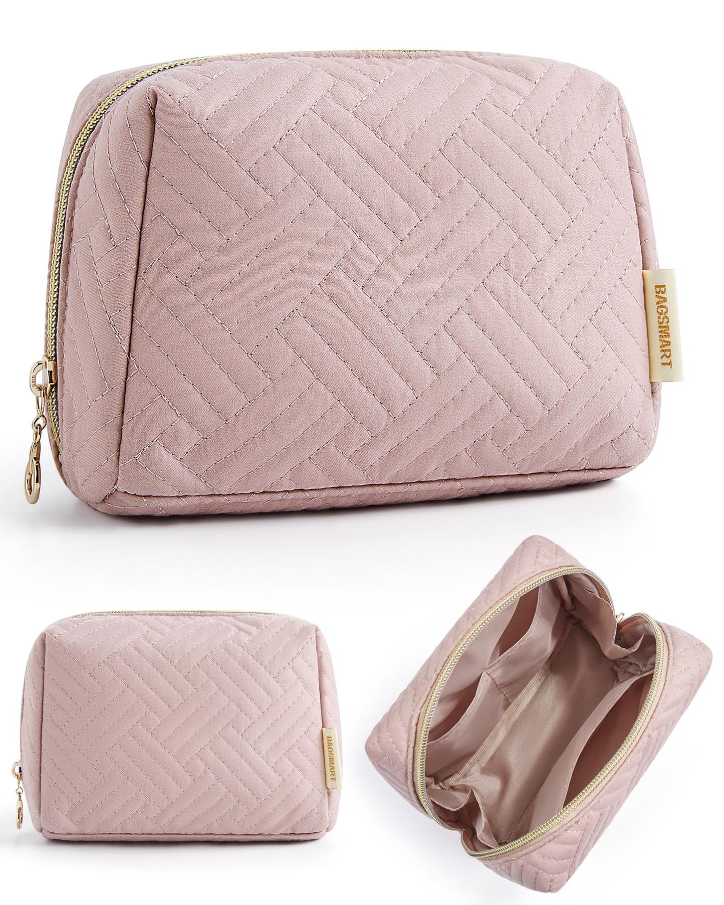 BAGSMART Small Makeup Bag, Travel Cosmetic Bag Make Up Pouch Small Travel Essentials for Women Dorm Room Essentials Pouch,Water-resistant Toiletry Bag,Makeup Organizer Bag,Pink