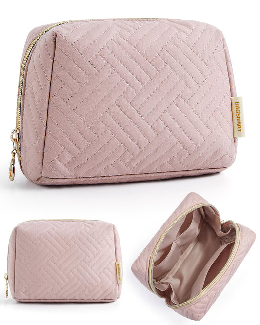 BAGSMART Small Makeup Bag, Travel Cosmetic Bag Make Up Pouch Small Travel Essentials for Women Dorm Room Essentials Pouch,Water-resistant Toiletry Bag,Makeup Organizer Bag,Pink