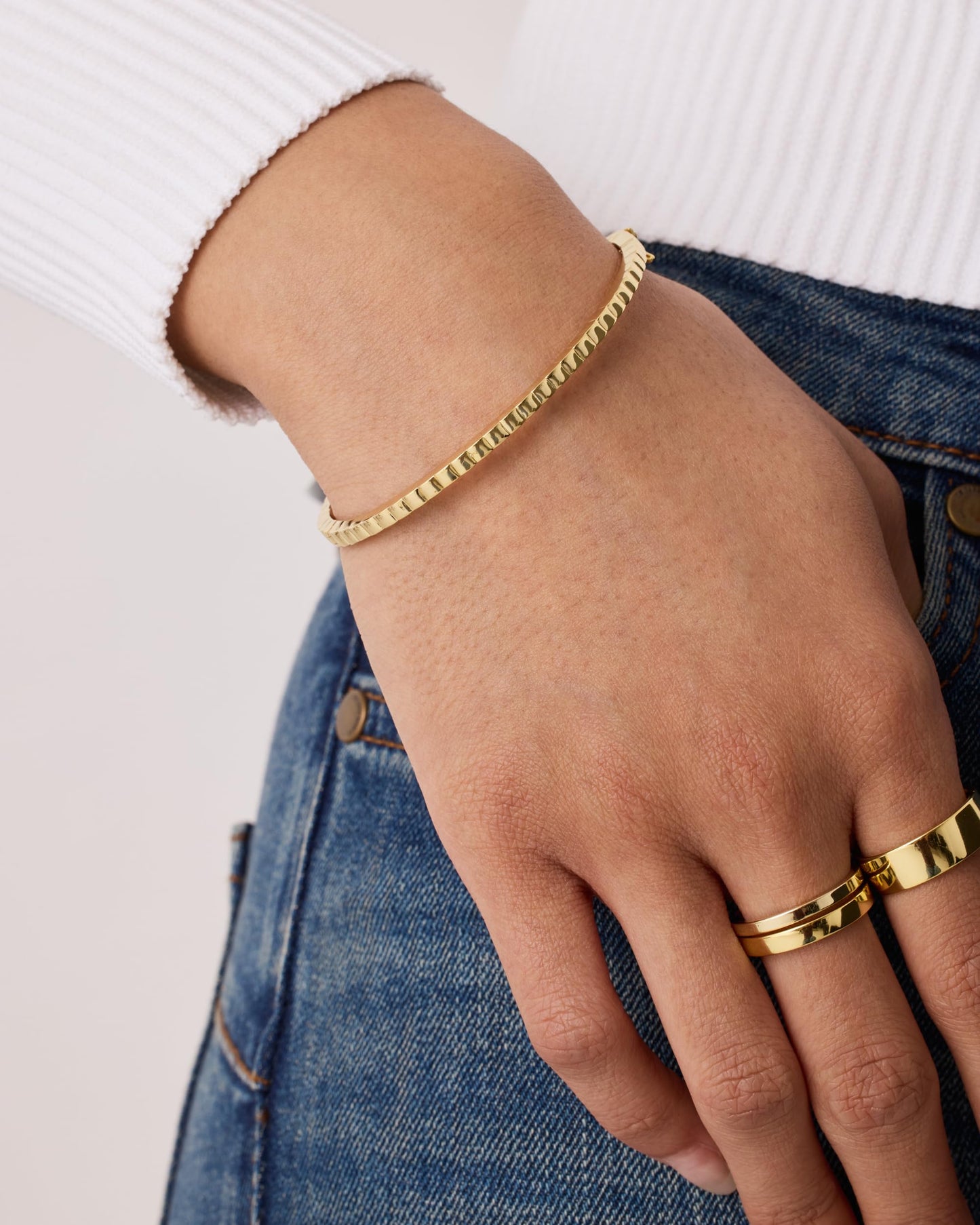 PAVOI 14K Yellow Gold Plated Stackable Bangle Bracelet for Women | Statement Jewelry Dainty Cuff Bracelets