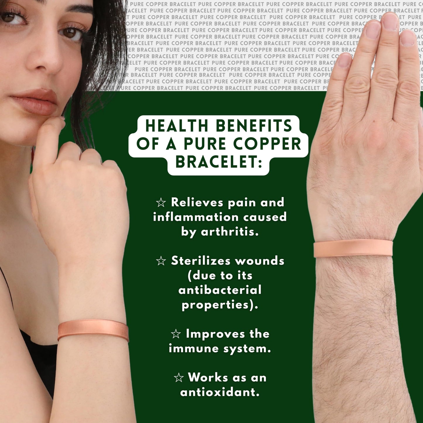 Handmade Pure Copper Bracelet for Women and Men - Thickest Copper Bracelet for Pain Relief and Stress Relief - Adjustable Carved Copper Bracelets to Fit many Size Wrist -The most ideal thickness, with a thickness of 2 mm, easy to shape. (Plain) (Plain)