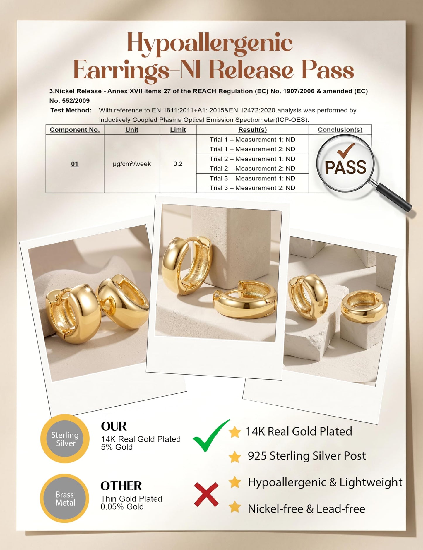 MILACOLATO 3Pairs 14K Gold Filled Hoop Earrings Set for Women Trendy Sterling Silver Post Small Chunky Hoop Earring Hypoallergenic Thick Huggie Hoop Earrings Stacks for Multiple Piercing Lightweight