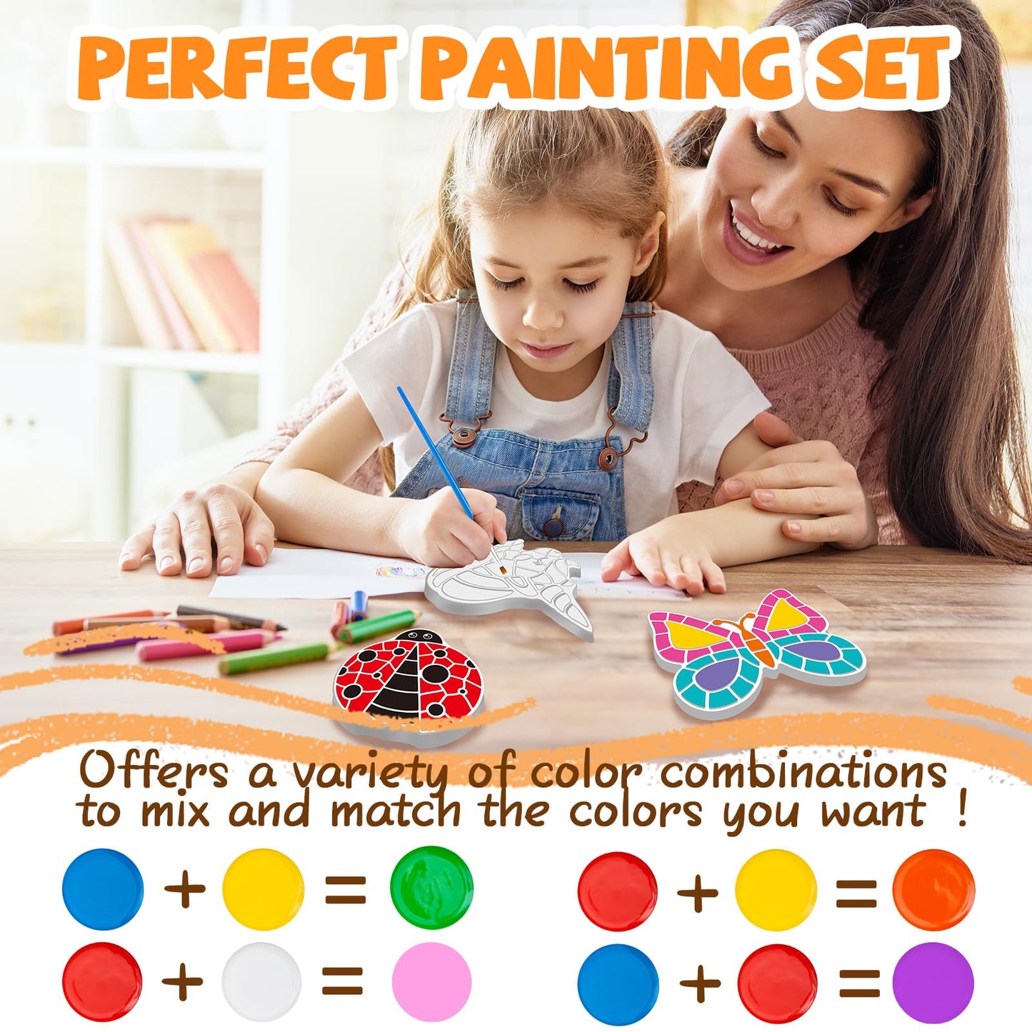 Hdsahdok Stepping Stones Painting Kit for Kids Ages 4-12 - 5 Pack Paint Your Own Garden Stones with Butterfly, Unicorn & Ladybug Designs, Outdoor Art & Craft Activity Set, Summer Craft Kit for Kids