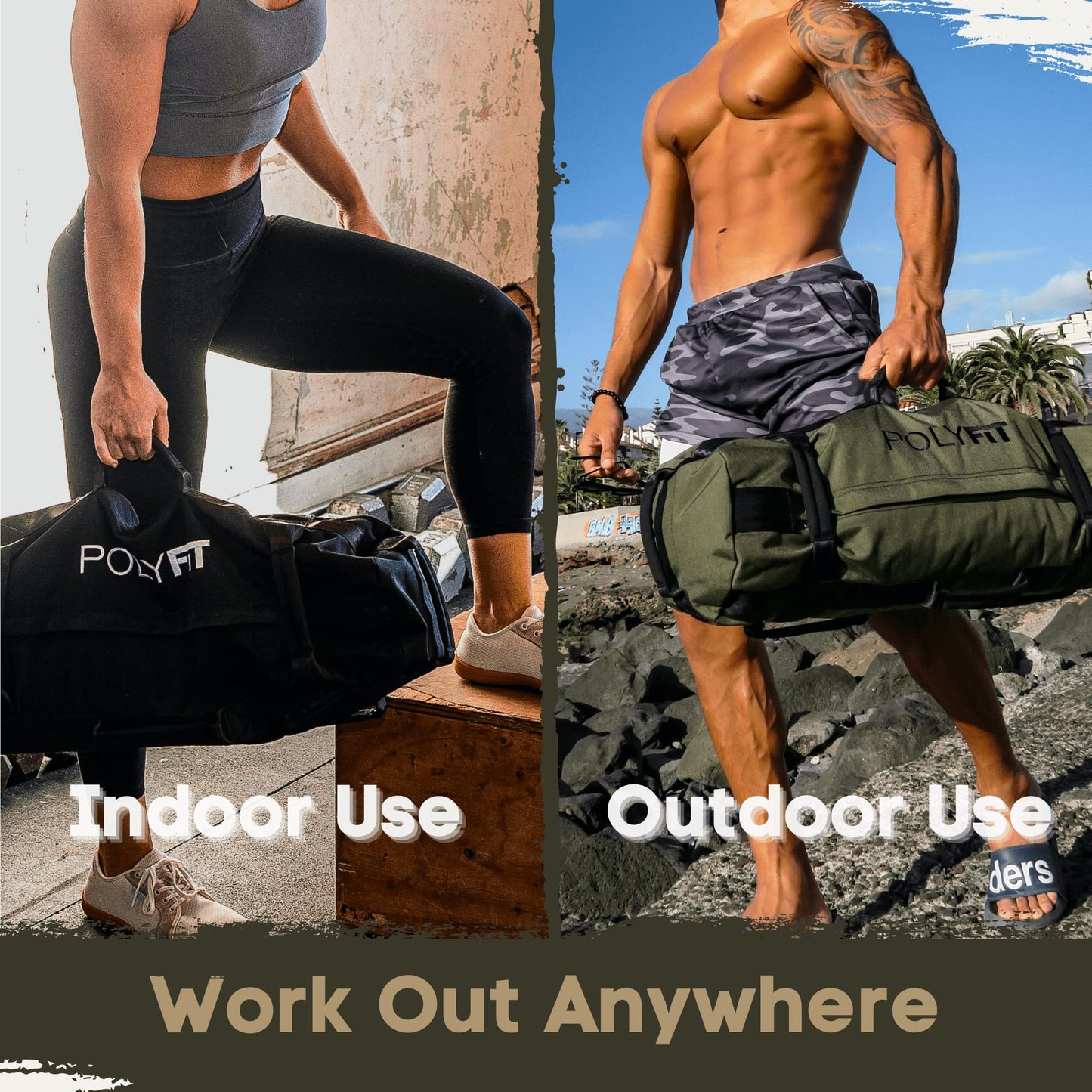 Polyfit Workout Sandbag for Fitness - Heavy Duty Sandbag Workout Bags with 8 Gripping Handles for Sand Bag Weight Training (30lbs to 75lbs) - Green