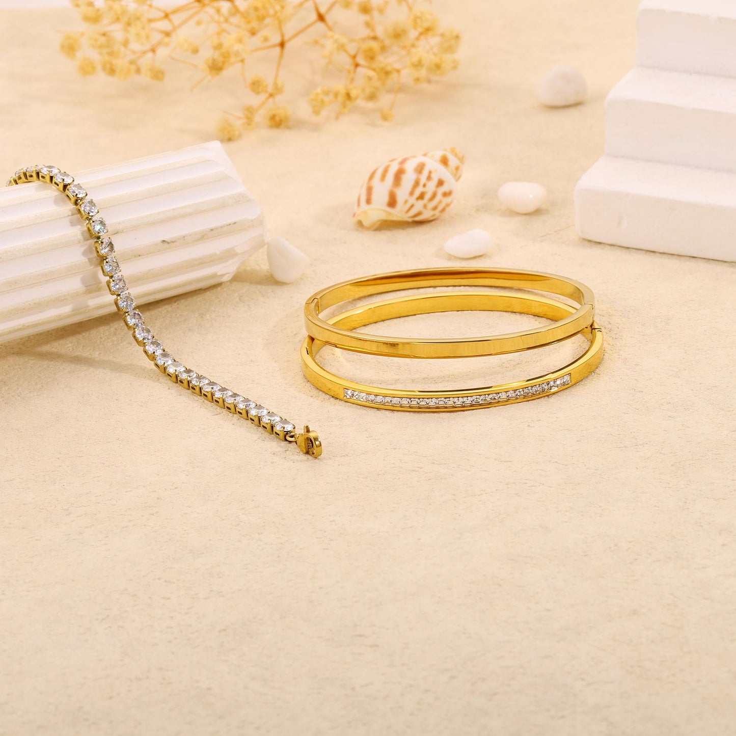 Camhanno Stackable Gold Bracelets for Women Stainless Steel Love & Friendship Bangle, Mothers Day Valentines Birthday Christmas Jewelry Gifts for Mom Her Wife Grandma(Gold Bracelet Stack 3pcs)