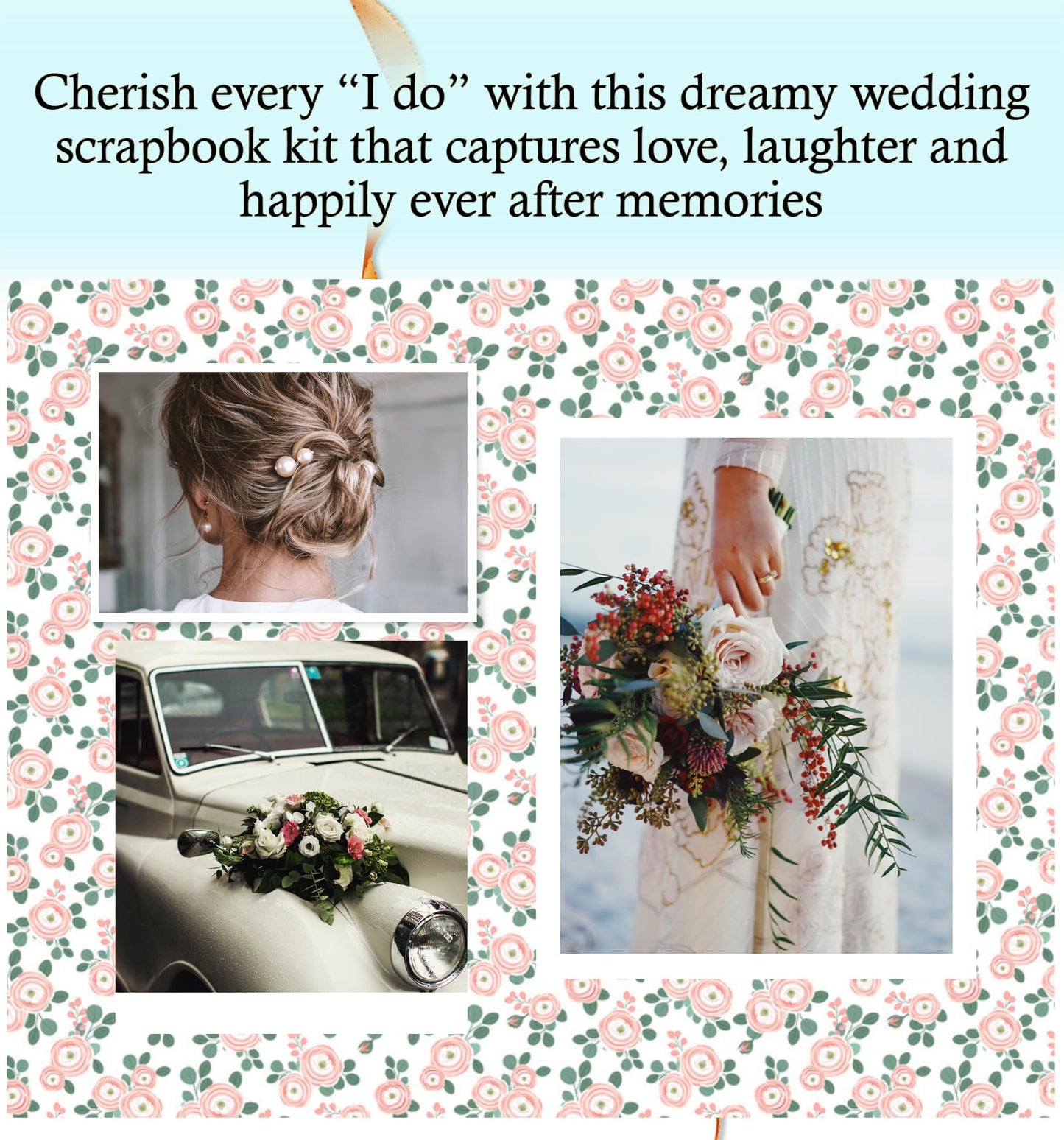 Wedding Scrapbook Paper 12x12 Inch Cardstock - Double Sided Wedding Theme Paper, Stickers for Scrapbooking, Planner, Anniversary Album, Photo Book - Cute Crafting Kit, Total 6 Items