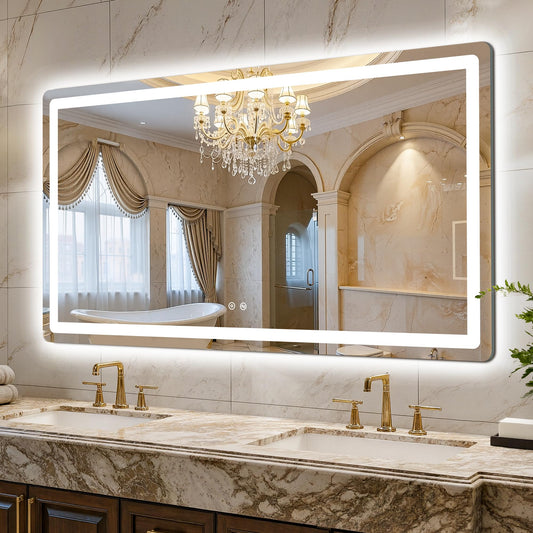 LAWADA LED Bathroom Mirror, 30"x55" Bathroom Vanity Mirror with Lights for Wall, Smart Anti-Fog, Stepless Dimmable with 3 Color Mode, Backlit + Front Lit, Memory Function, ETL Listed