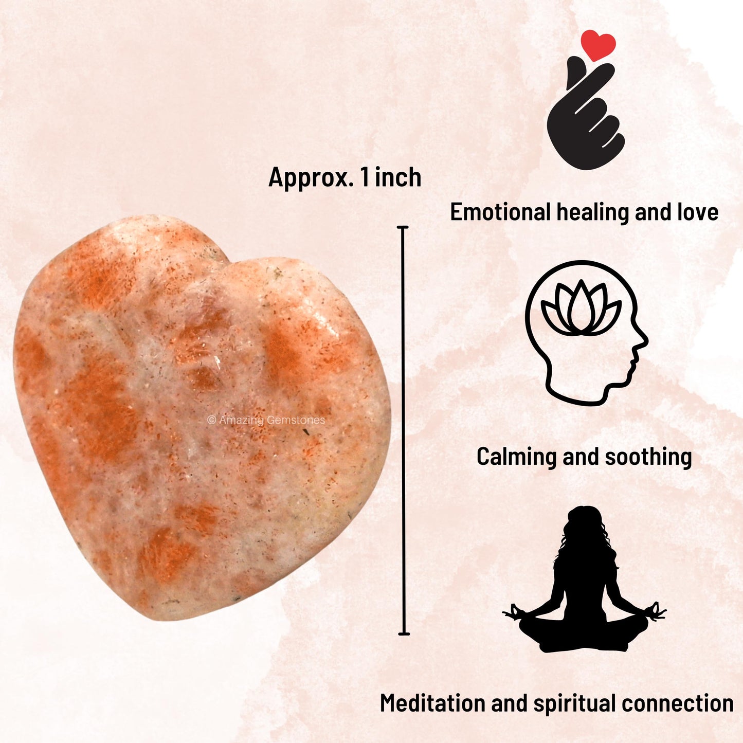 Amazing Gemstone Sunstone Stone Heart - Pack of 2 Crystal Heart Stones Rocks - Corazones De Piedra Crystals and Healing Stones Heart Shaped Crystal - Stocking Stuffers Gifts