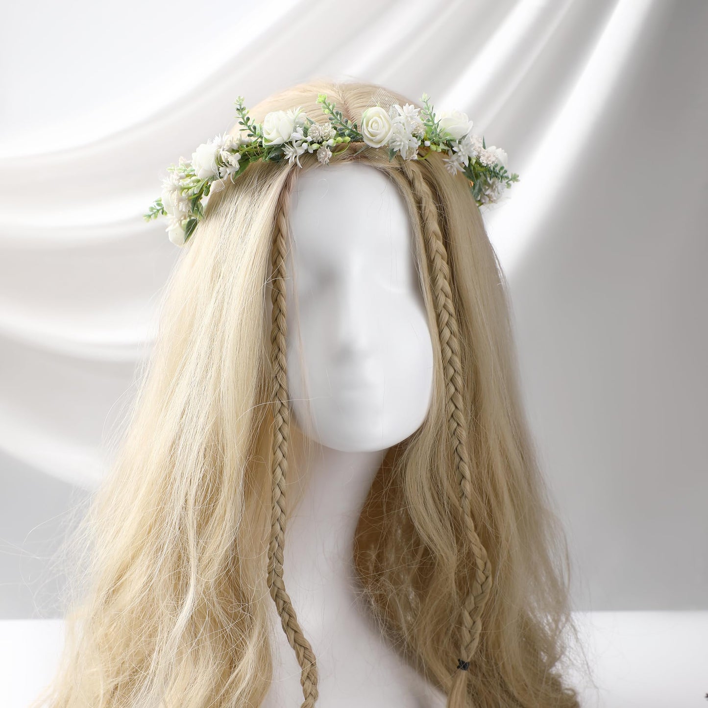 KorViSHOW White Flower Crown Hairband - Rose Flower Headband for Women's Wedding, Party, Festival Decoration, Hair Styling Accessory