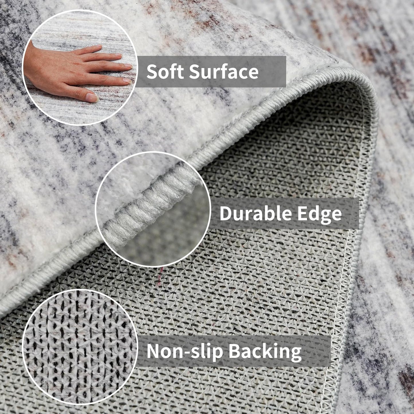 Washable Kitchen Runner Rug for Family: Easy-to-Clean Runners for Hallway Entryway Bedroom - Stain and Water Resistant Rugs with Non-Slip Backing - Soft Low-Pile Carpet 2x6 Beige Grey