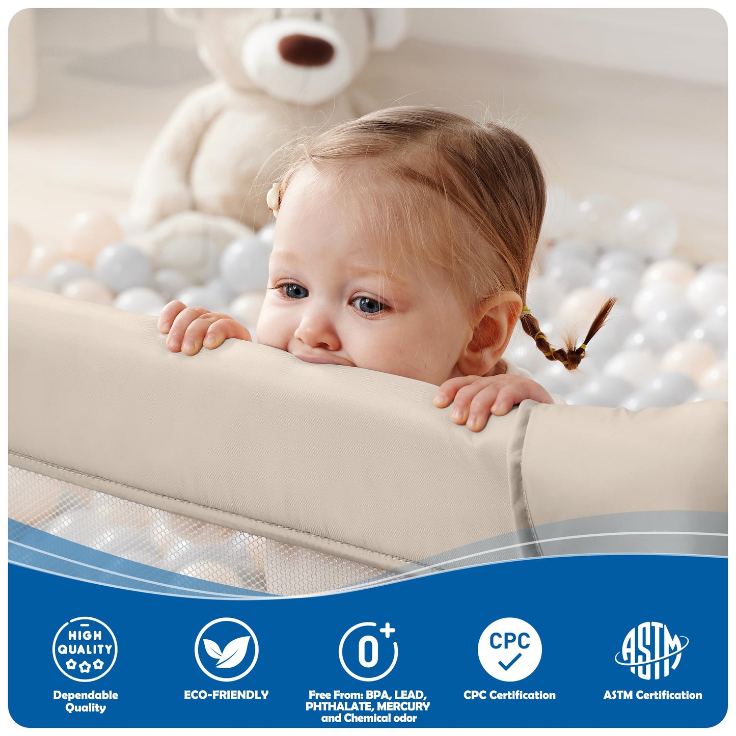 Sweeby Baby Playpen, Foldable Playpens for Babies and Toddlers with Gate, Large Playpen with Door Play Yard for Baby Fence Indoor and Outdoor Portable Play Pen,(59"x59", Beige)