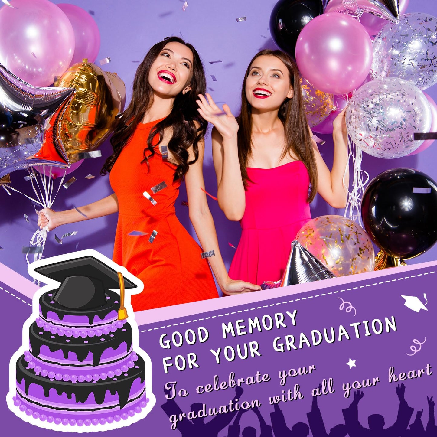 Jingmore Graduation Cake Kit Included Felt Graduation Cap Diploma Classic Black Congrats Grad Cupcake Toppers Beads Leaf Flowers Cake Decorations for Class of 2026 Party(Purple and Gold)