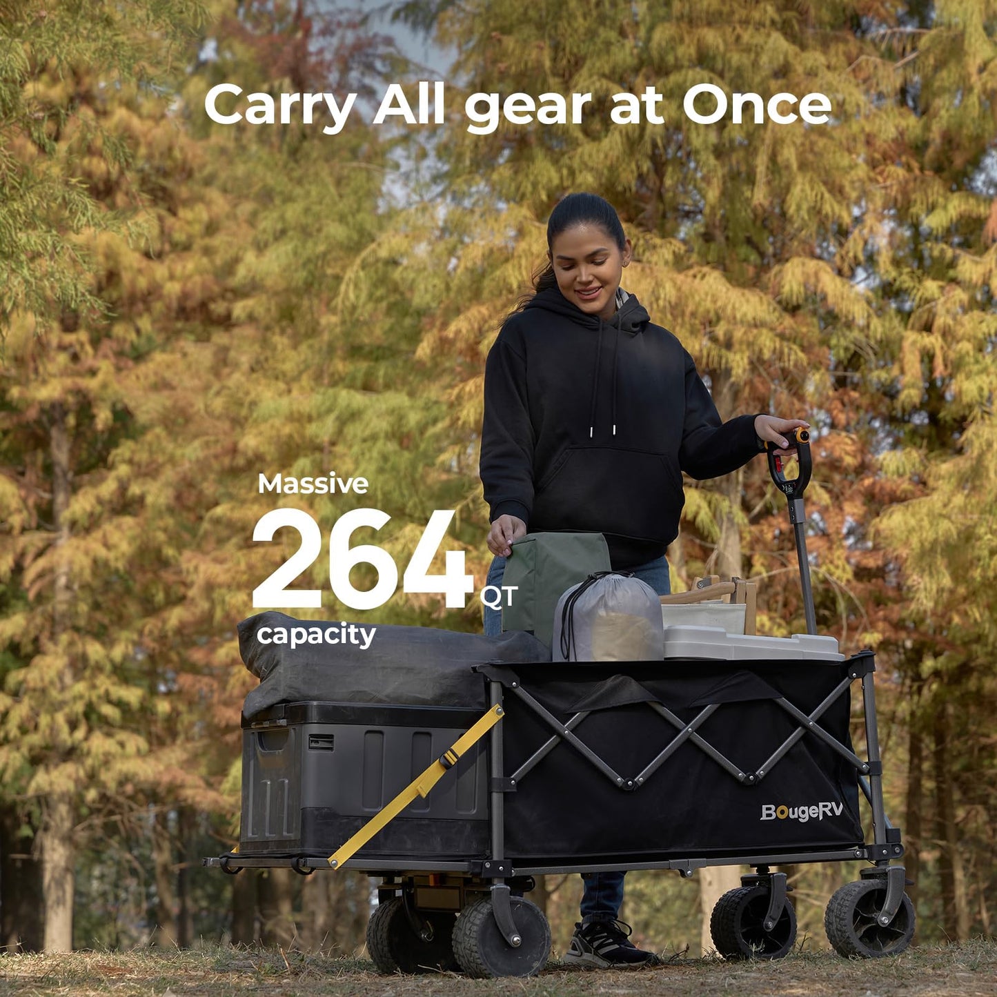 BougeRV Electric Utility Wagon w/ 133Wh Battery, 440 lbs Load Collapsible Garden Cart, 4" All-Terrain Outdoor Motor-Driven Foldable Wagon, Ideal for Camping, Gardening (Battery Charger NOT Included)