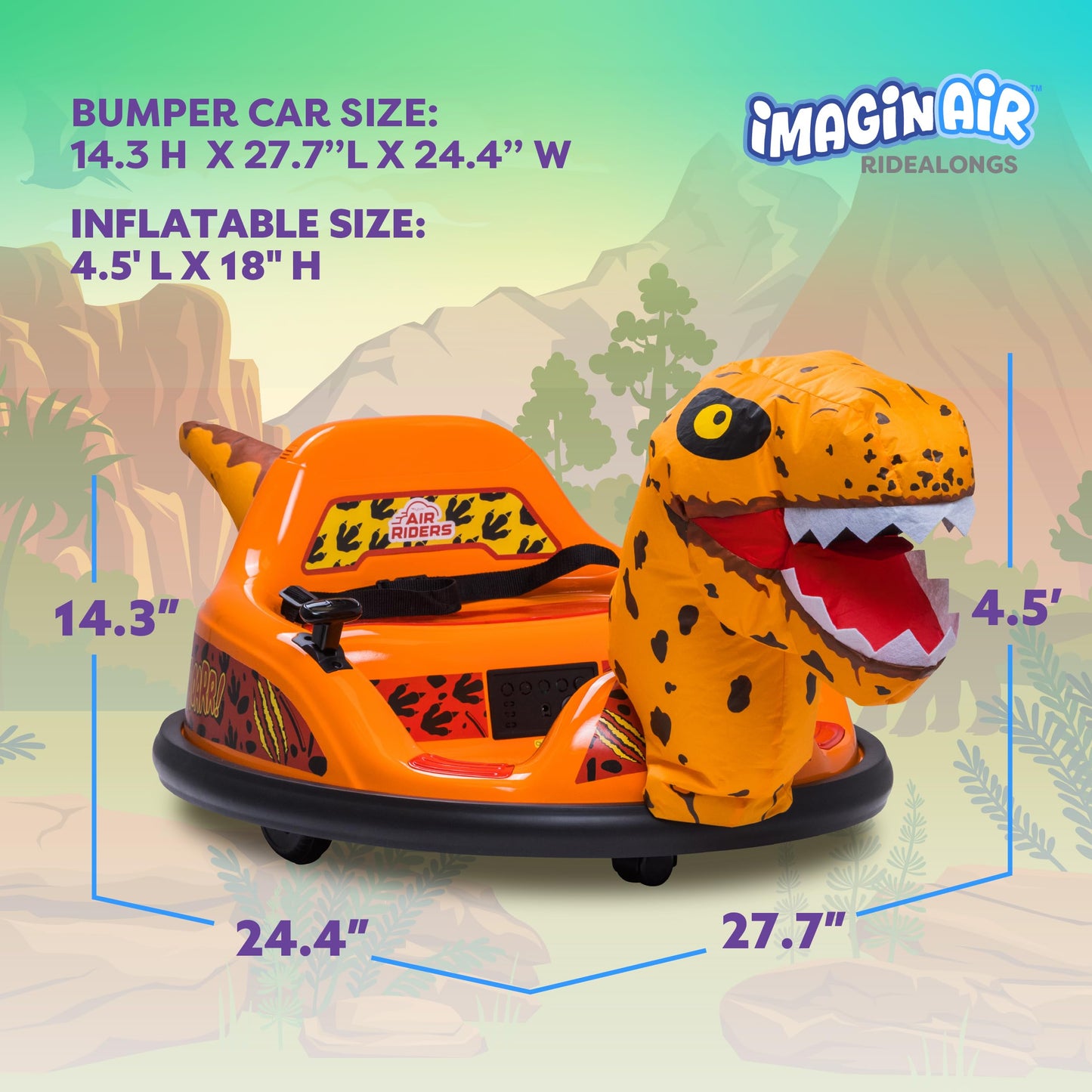 ImaginAir 6V Raptor Dinosaur Toys Bumper Car - Kids Car to Drive, Ride On Toy, Auto-Inflated, w/Music, Parent Remote Control, LED Lights, 360° Spin, 1 MPH, Max Weight of 66lbs, Age 1.5-4 Years