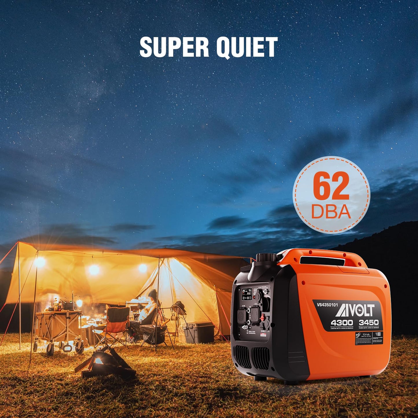 AIVOLT Inverter Generator 4300W Gas Powered Portable Super Quiet Outdoor Generator RV Ready for Camping Tools and Home Use, EPA Compliant