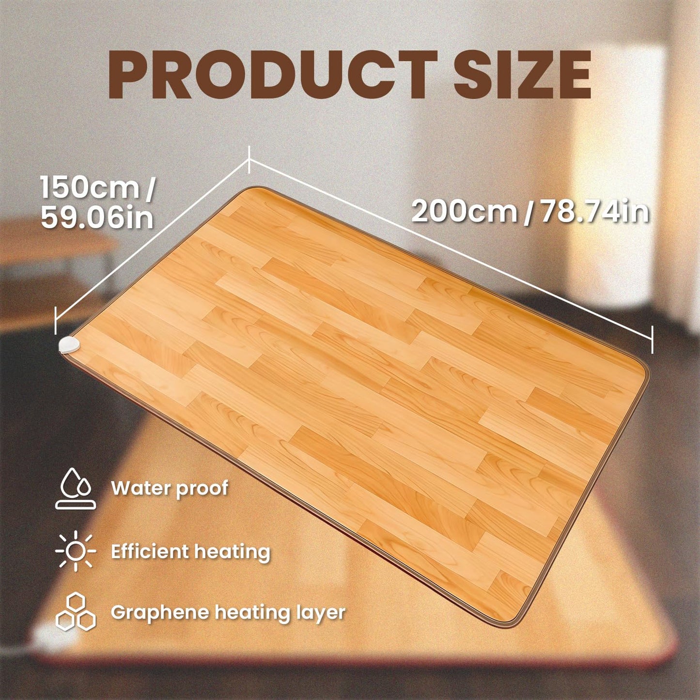Heated Floor Carpet, Heated Floor Mats, Electric Heated Rug with Adjustable Temperature 12 Hour Timer, Radiant Floor Heater, for Yoga/Indoor/Under Desk (59x79 Inch/150x200 cm)