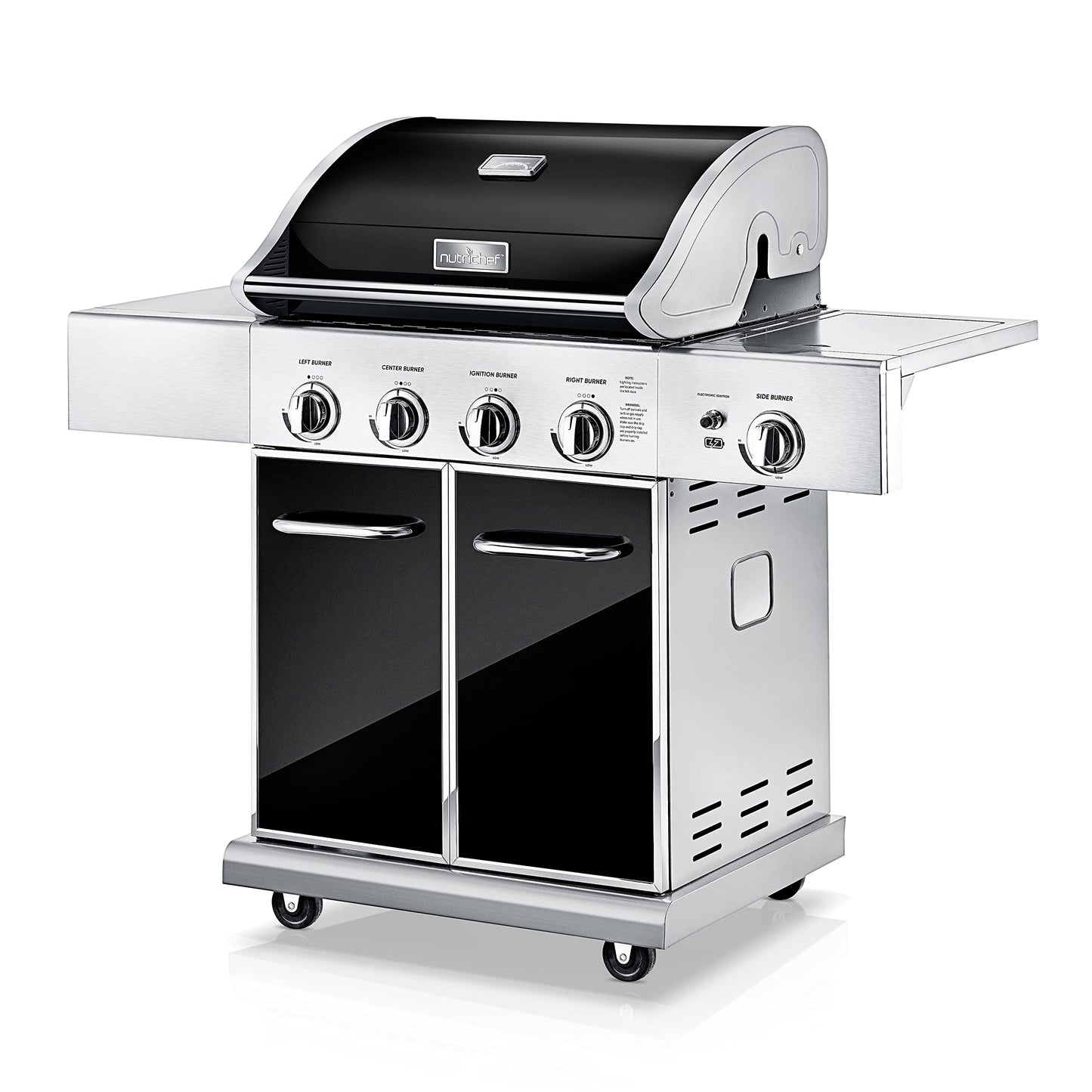 NutriChef Heavy-Duty 5-Burner Propane Gas Grill - Stainless Steel, 52,000 BTU, 4 Main Burners + Side, Electronic Ignition, Built-in Thermometer - NCGRIL2.5