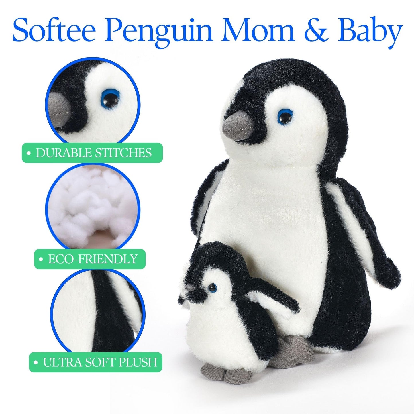 The Petting Zoo Softee Penguin Stuffed Animals, Mom and Baby, Gifts for Kids, Penguin Plush Toy 12 inches