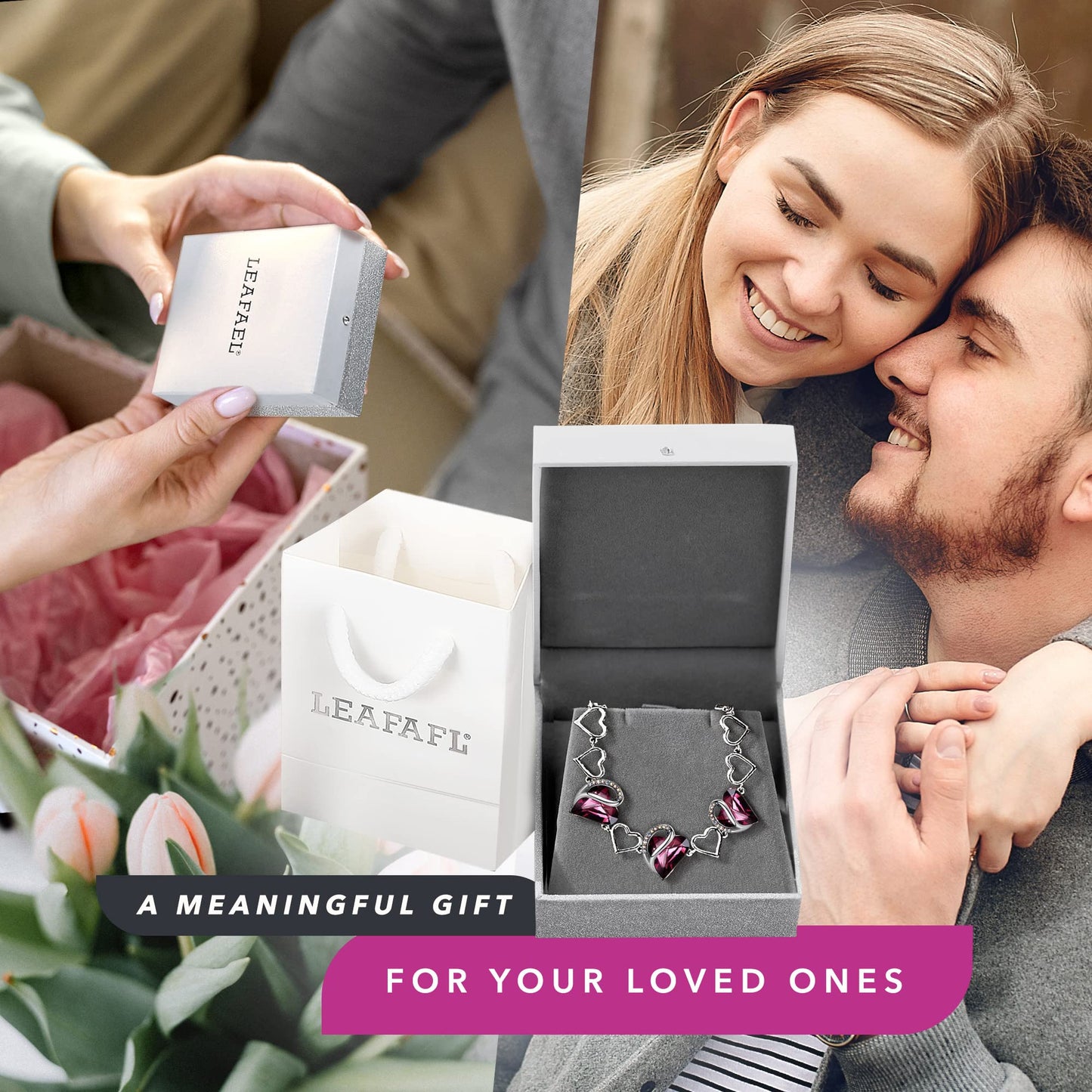 Leafael Mothers Day Gifts Infinity Love Heart Bracelet for Women, February Birthstone Crystal, Silver Tone Adjustable Chain