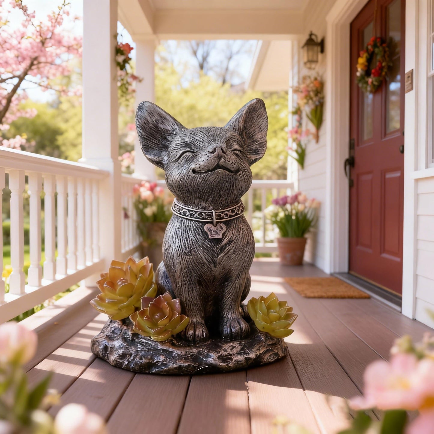 IVCOOLE Solar Dog Garden Statue - Outdoor Dog Decor with Solar Light, Resin Solar Garden Statue Waterproof for Patio Porch Lawn and Yard - Dog Figurine Gift for Mom, Grandma, Dog Lovers