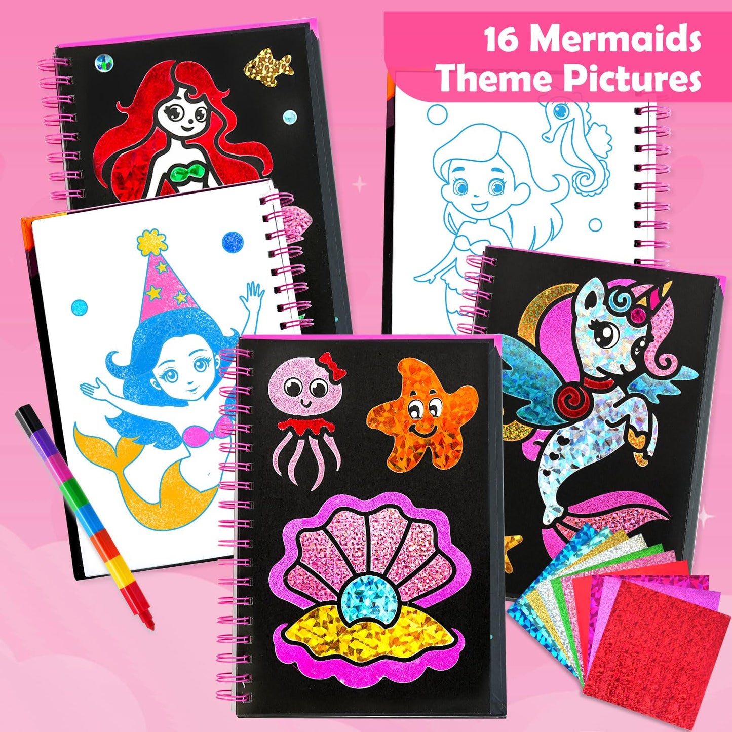 FUNNYB&G Foil Art Crafts for Kids Ages 4-8: Valentines Crafts for Kids 2026,Birthday Gift for Girls,Art and Crafts Supplies,Party Favors,Creative Toys for Girls Boys 4 5 6 7 8 9 Years Old(Mermaids)