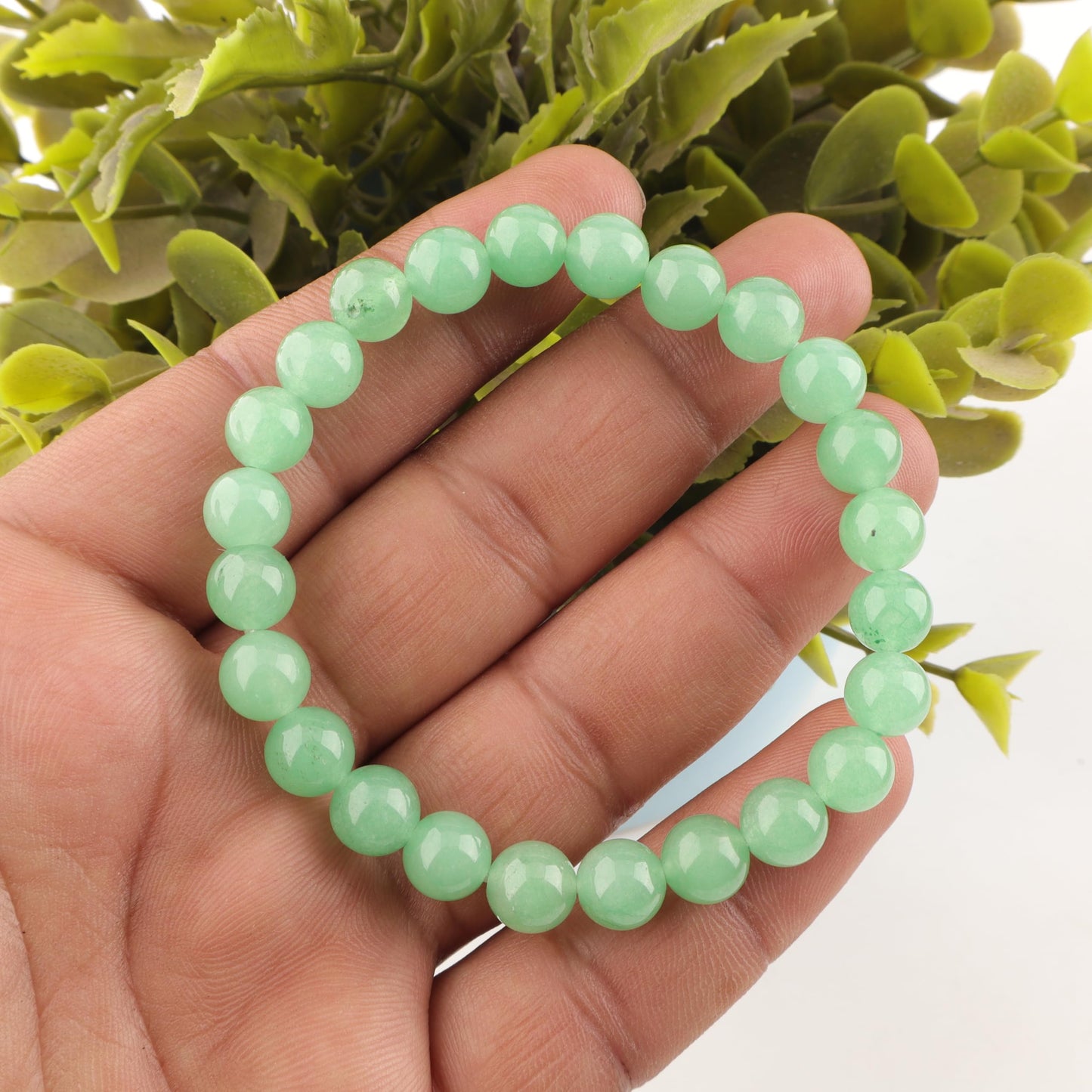 Anagha Jewels Natural Green Jade Gemstone Handmade 8mm Round Beaded Stretch Bracelet 7.5" , Green Jade Crystal Beads Unisex Bracelet For Gift, Chakra Reiki Healing Elastic Bracelet, Jade Beads Bracelet