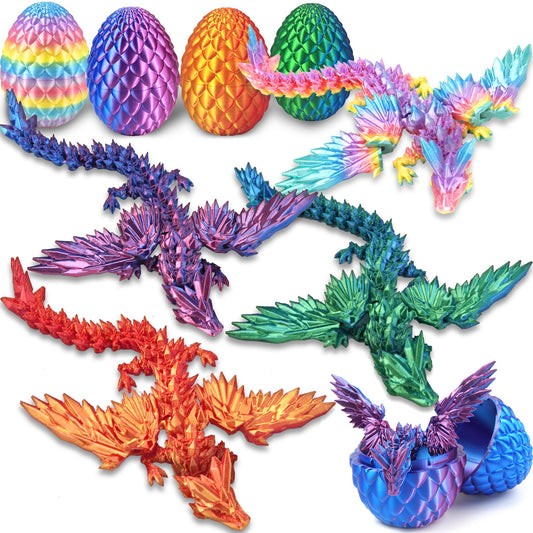 4PC Large 8.2" 3D Printed Dragon Eggs for Kids, Fidget Classroom Treasure Prize for Boy Girl Office Desk Decor for Adult Animals Dinosaur with Wings Travel Toys Easter Basket Stuffers Gifts for Teen