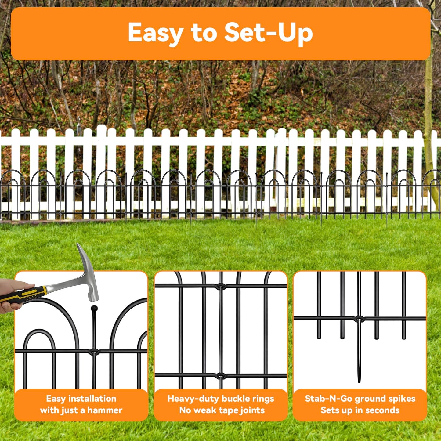 12 Pack Animal Barrier Fence, 17ft(L) x 21in(H) No Dig Garden Fence Panels with Decorative Arch Design for Dogs Rabbits, Rustproof Metal Garden Fencing for Outdoor, Lawn, Patio
