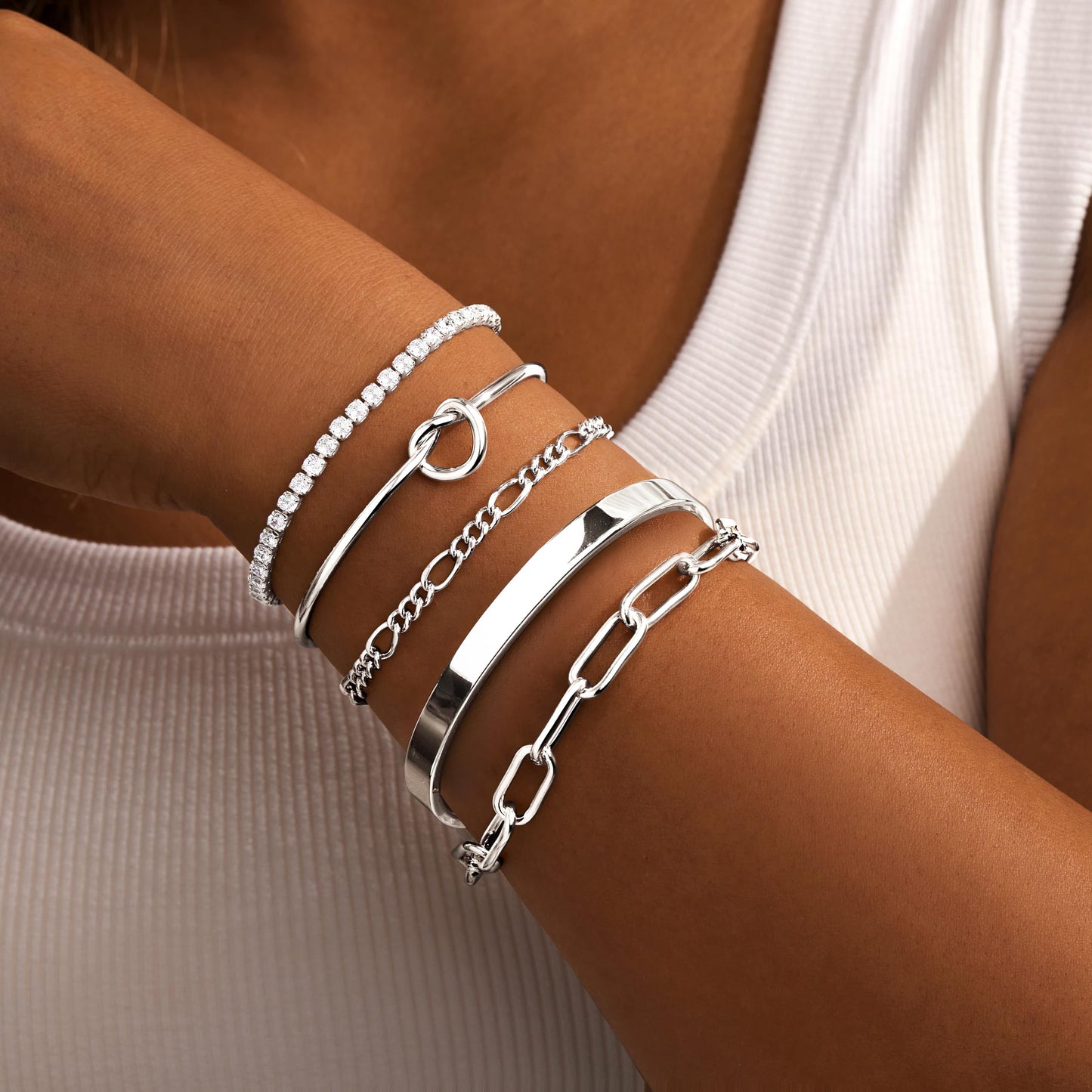 Gokeey Silver Bracelets for Women Bangle Cuff Bracelet Set for Women No Tarnishi Bracelets Jewelry Gifts for Women Trendy
