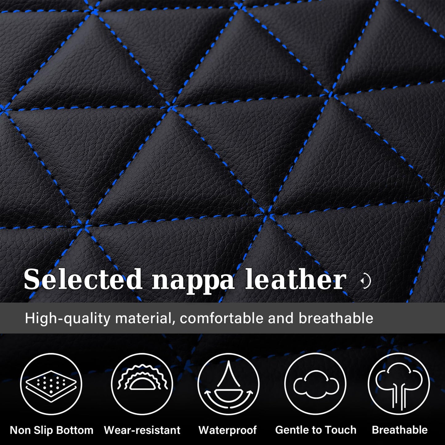 Coverado RAM Seat Cover Full Set, Leather Seat Covers Fit for Dodge RAM 1500, Truck Seat Covers Custom Fit for 2002-2025 Dodge RAM 1500 2500 3500 Crew Quad Cab with Curved Bench, Blue