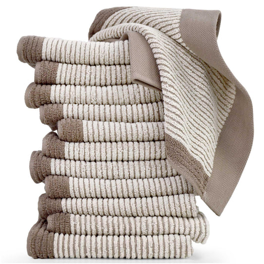 Cleanbear Wash Cloths for Your Body and Face, 12 Pack Washcloths Jacquard Weaved, 13” x 13” Cotton Face Towels in 3 Assorted Colors
