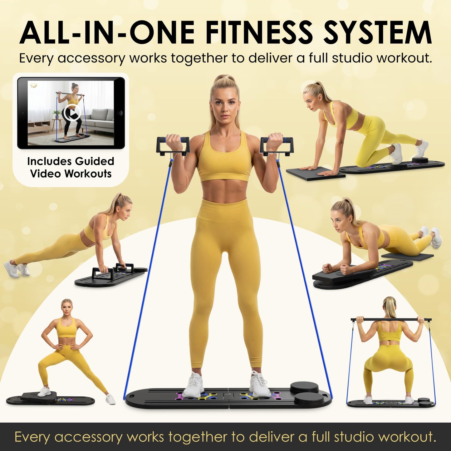 Pilates Reformer Board, 7-in-1 Foldable Pilates Board Kit with Timer, Guided Home Workouts w Resistance Bands & Ball - At Home Pilate Reformer AB Core Machine, Exercise Fitness Slider Equipment