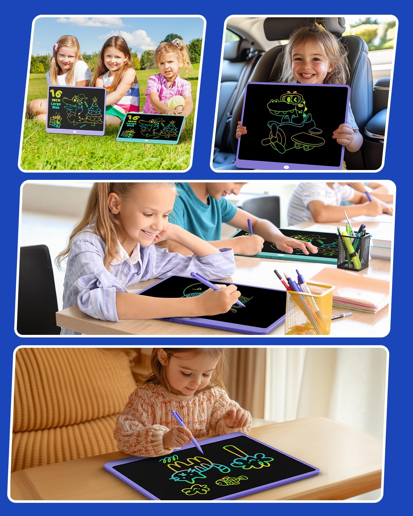 KOKODI LCD Writing Tablet for Kids 16 Inch Colorful Doodle Board, Electronic Drawing Tablet Drawing Pad for Kids, Educational and Learning Kids Toys Gifts for 3 4 5 6 7 8 Year Old Boys and Girls