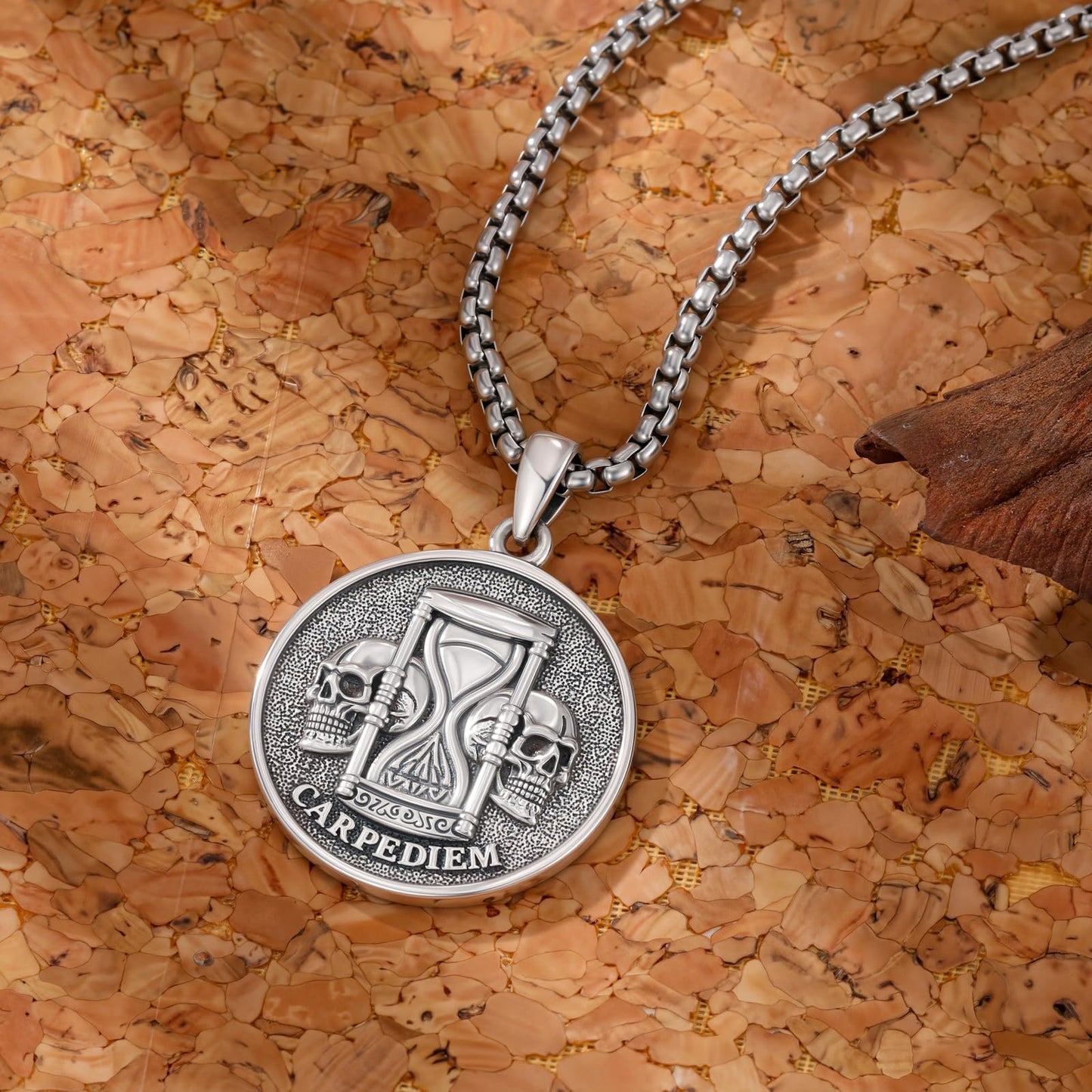 POIUY Memento Mori Necklace for Men Skull Pendant Gothic Tree of Life Hourglass Pendant Gothic Amulet Jewelry Amulet Protection Gift for Him Her