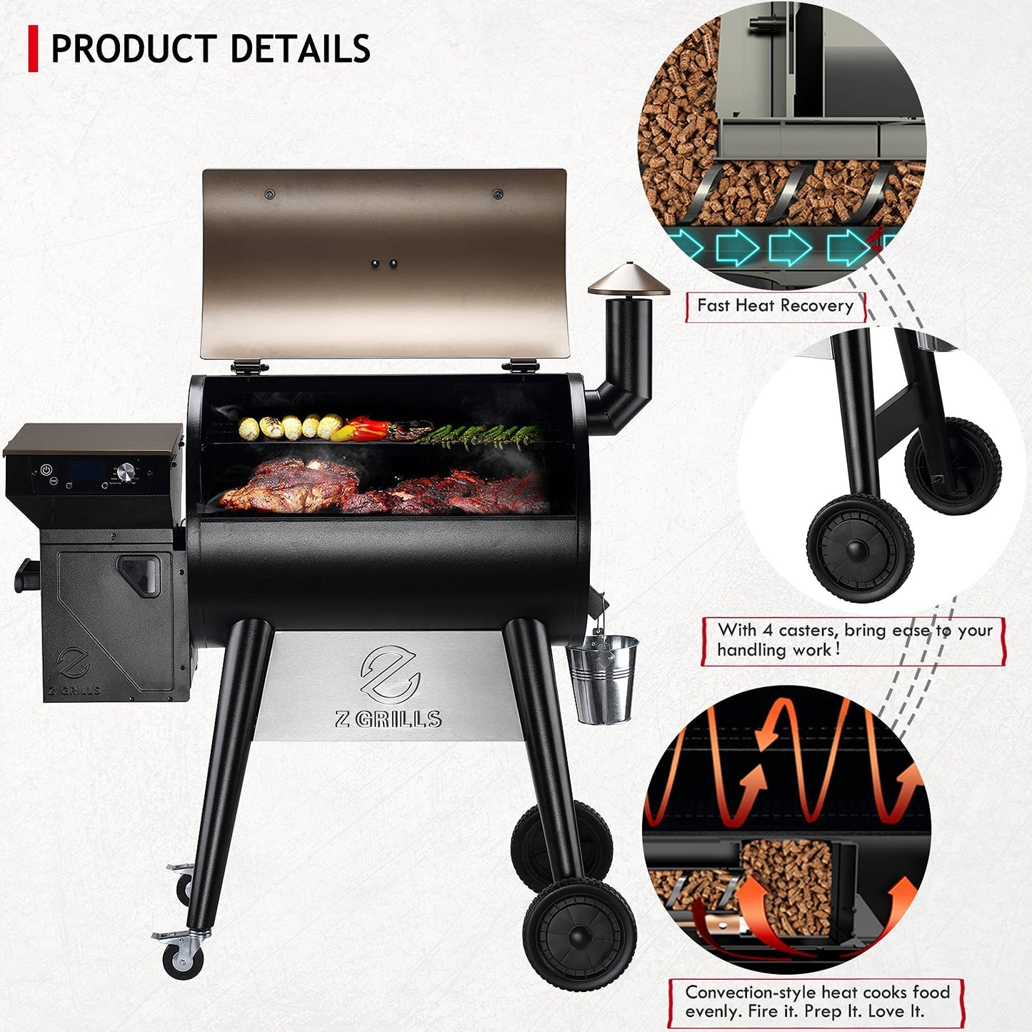 Z GRILLS Upgrade 8 in 1 Wood Pellet Grill & Smoker for Outdoor Cooking, BBQ Grill with PID 3.0 Controller, LCD Screen, 697 sq, Meat Probes, Rain Cover