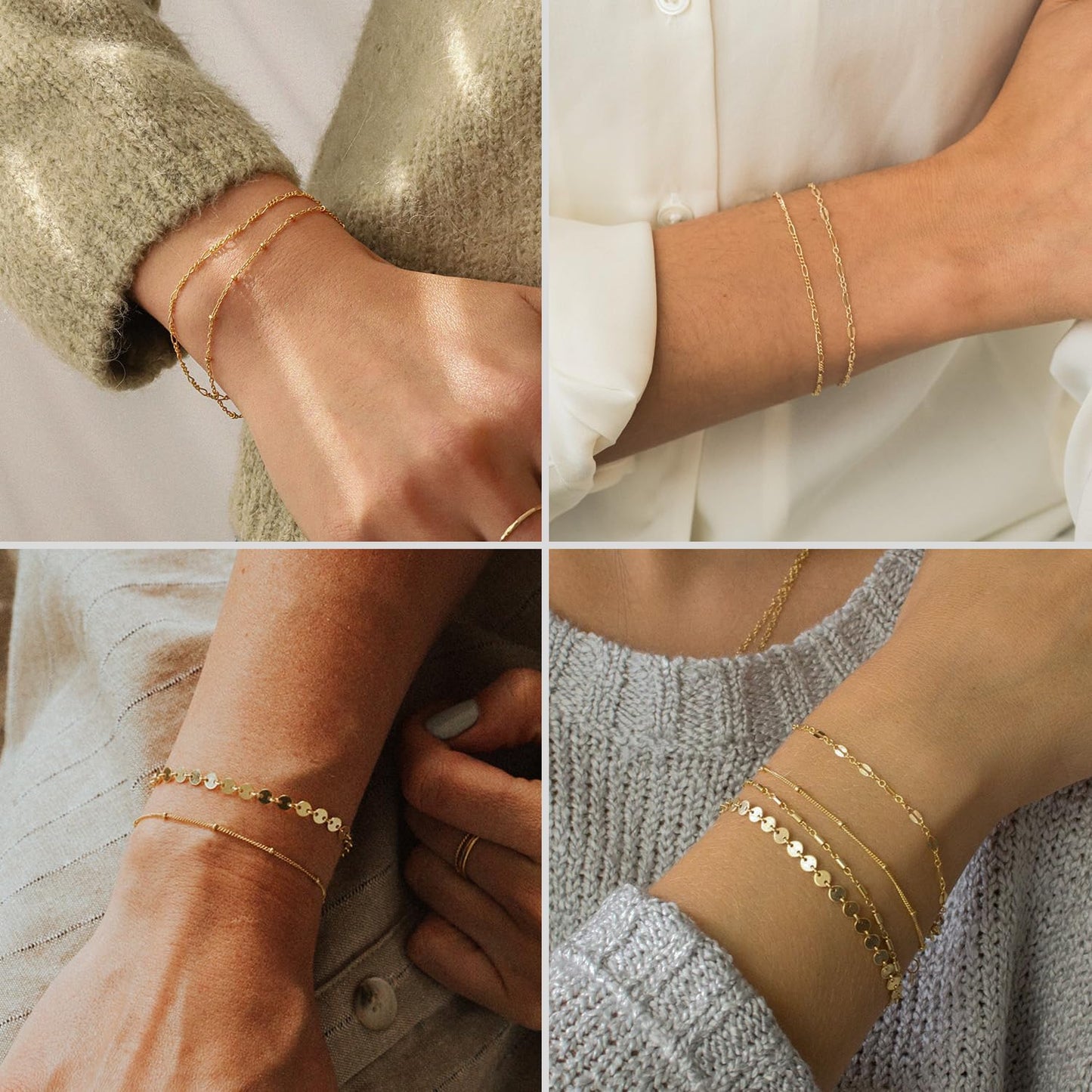 DEARMAY 14K Gold Plated Chain Bracelets for Women Gold Jewelry Set for Women Cuban Link Beaded Bracelets Figaro Paperclip Rope Herringbone Bracelet Pack Gifts
