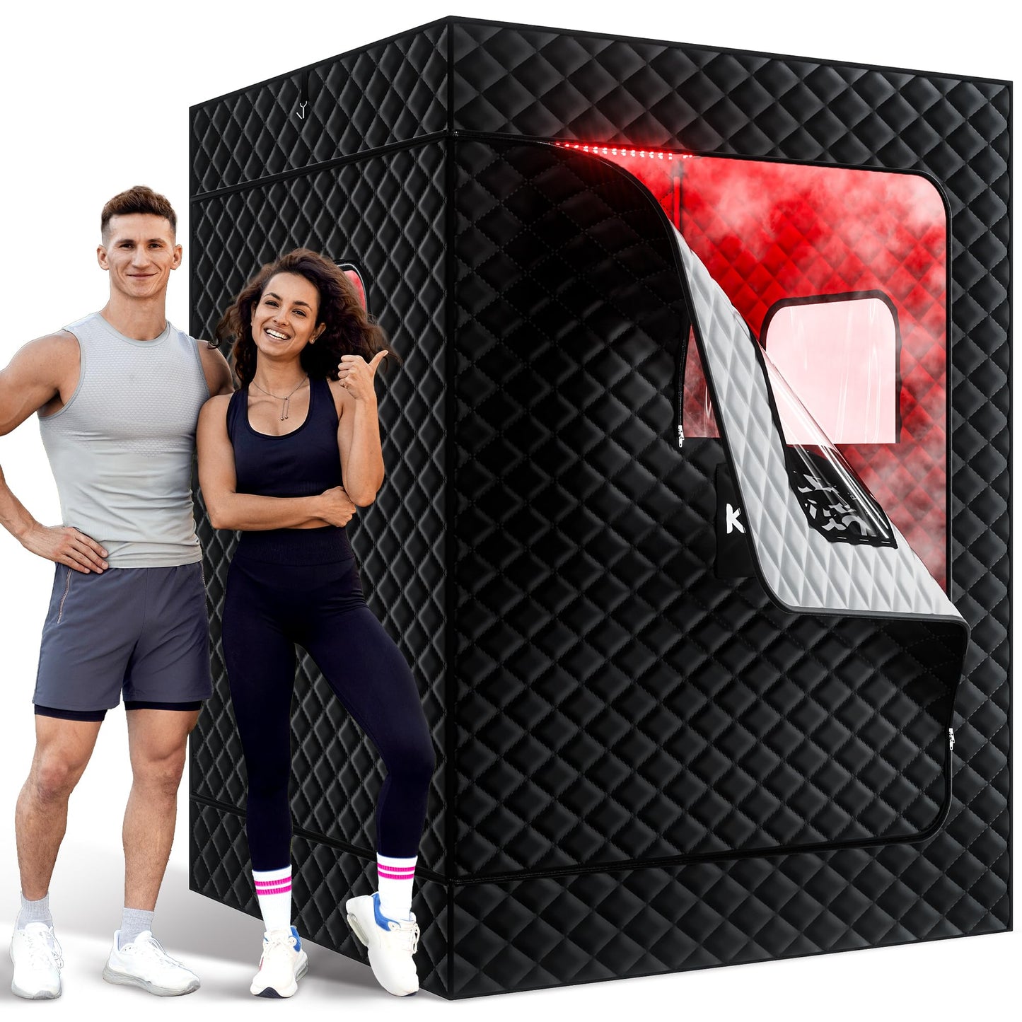 KASUE Upgraded 2 Person Sauna, Portable Infrared Sauna with 5-Layer Waterproof, 2 Steamers, 2 Folding Chair, 71”x 36”x 49” for Indoor, Outdoor, Gym, Spa, Carbon Black