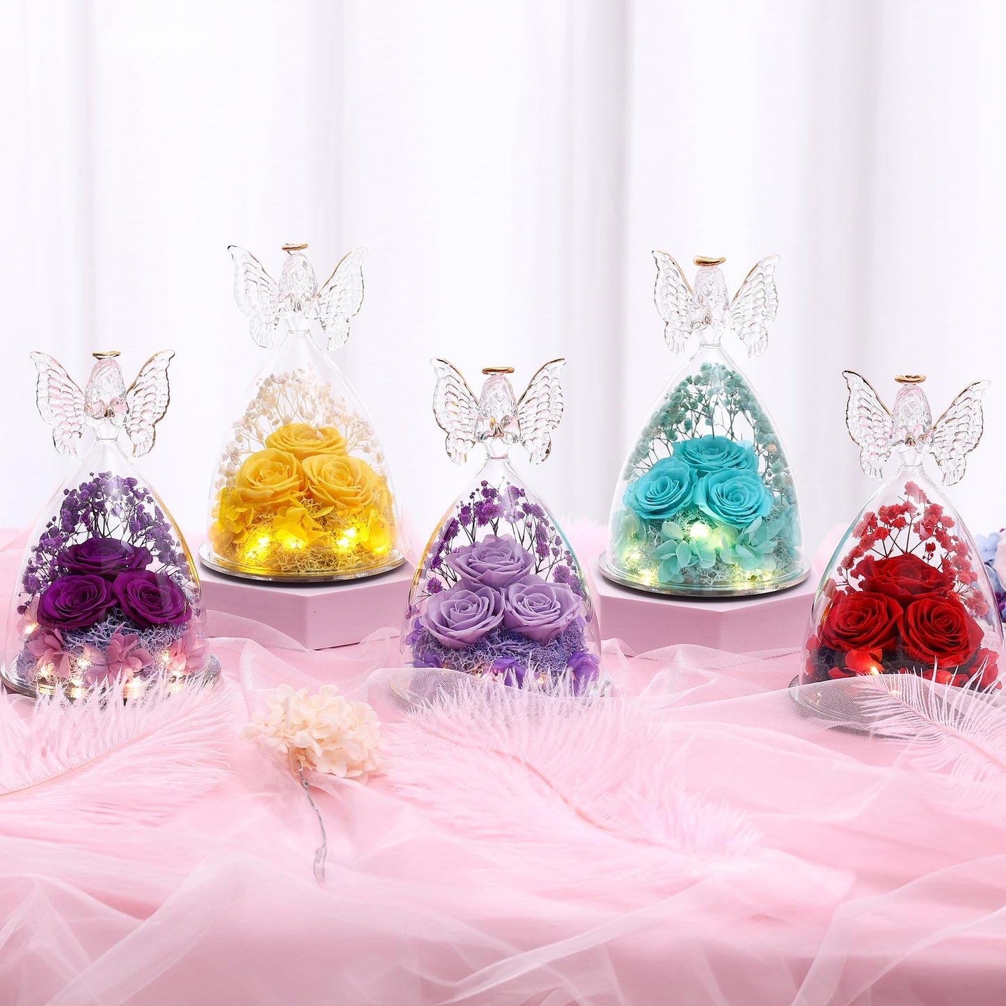 Tiaronics Mothers Day Rose Gifts for Women Preserved Real Flower in Glass Angel Figurines Roses for Delivery Prime Birthday Gifts for Mom Grandma Girlfriend Wife Her - Red