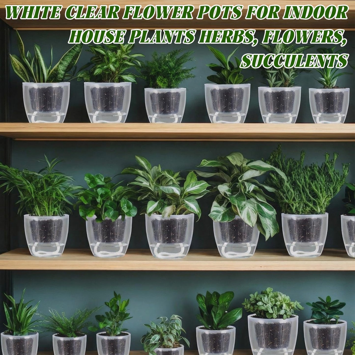 Ferrochef 36 pcs Self Watering Pots, 3.5 Inch Plastic Flower Plant Pot with Inner Pot Self Watering Wick Planter White Clear Flower pots for Indoor House Plants Herbs, Flowers, Succulents