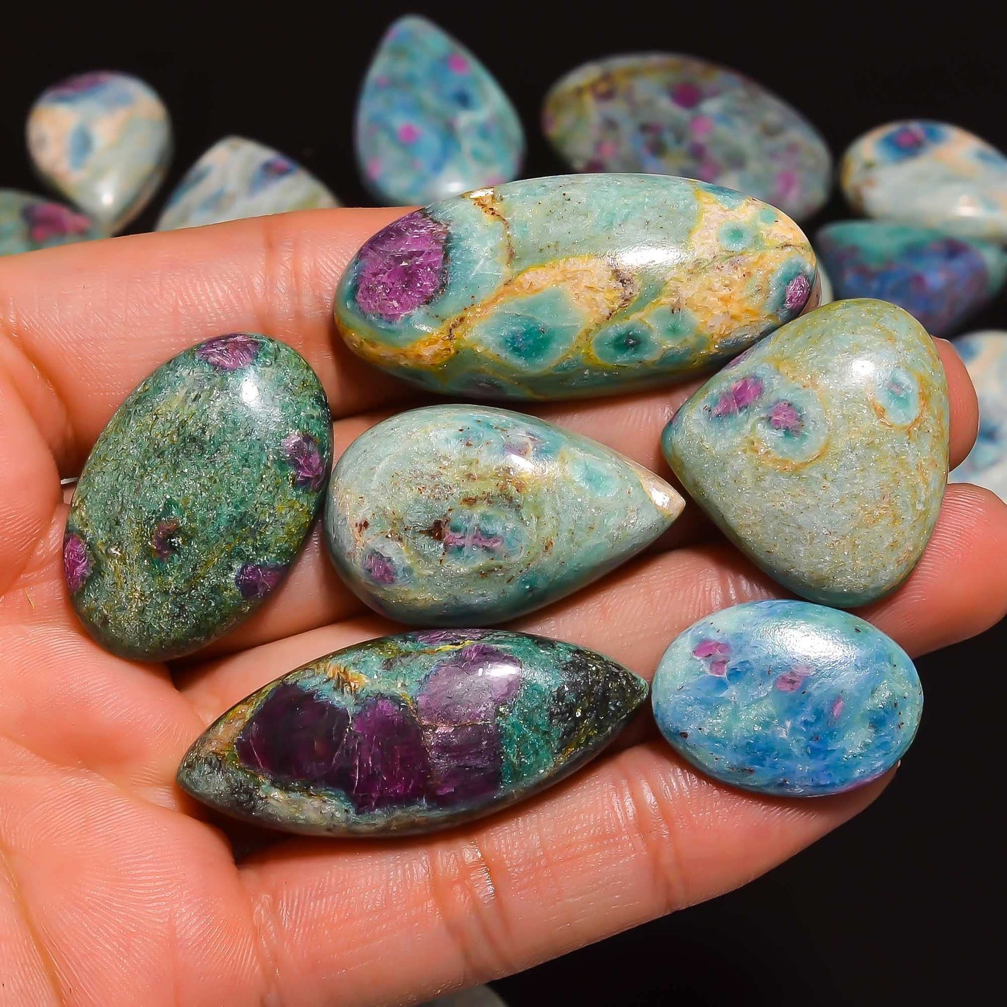Natural Ruby Fuschite Gemstone- Healing Crystals for DIY Jewelry Making -Loose Natural Cabochon -Perfect for Crafting Unique Jewelry Designs Gift for Her, Mother and Wife (5 pcs, 25-35 mm)