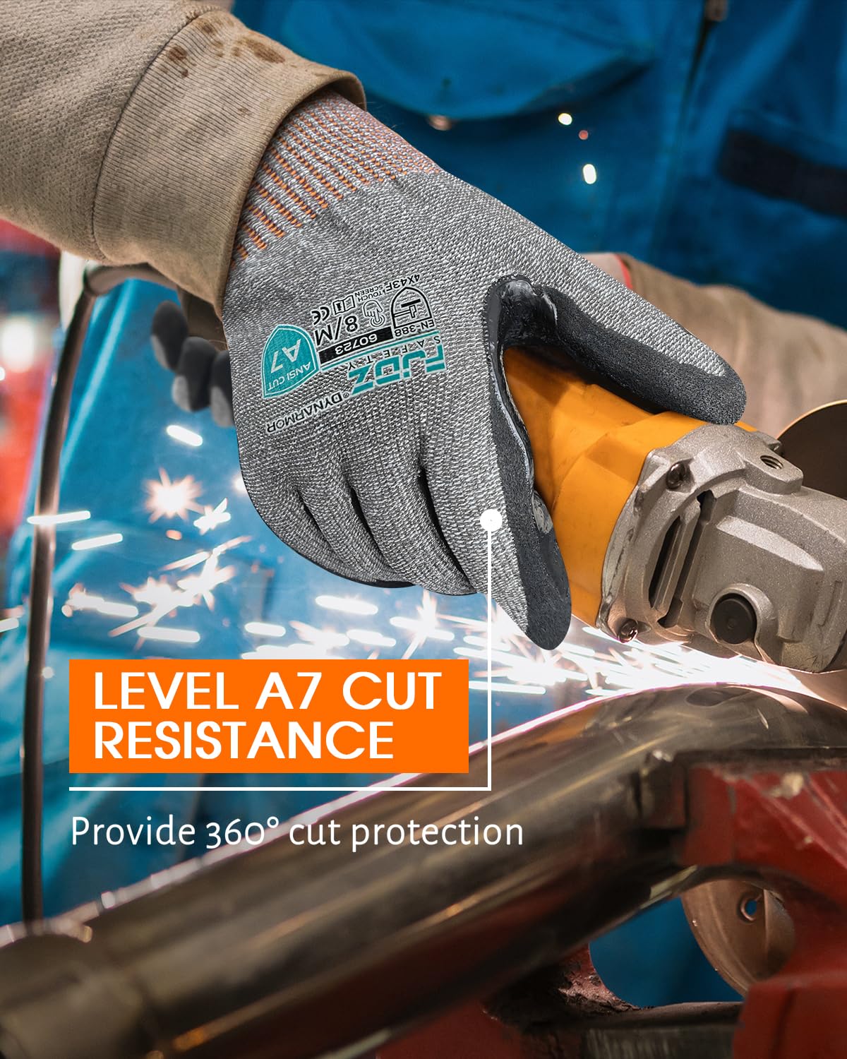 FJDZ SAFETY ANSI A7 Cut Resistant Gloves, 3 Pairs Touchscreen Cutting Gloves with Sandy Nitrile Coated Firm Grip for Wood Work,Warehouse, Handle Glass, Gardening, Construction, Fishing(Gray,X-Large)