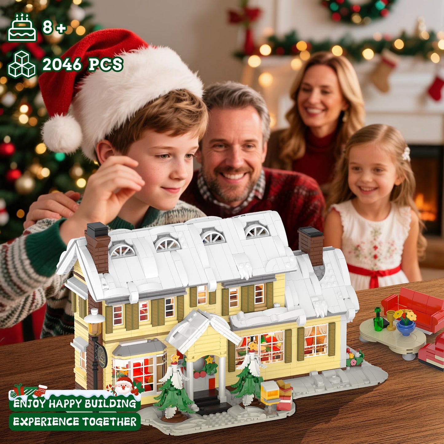 Premium Christmas Holiday House Building Set with LED Light, 2046 PCS DIY Christmas Vacation Snow Village Kit, Collectible Decor for Adults & Family, for Christmas/Birthday Party
